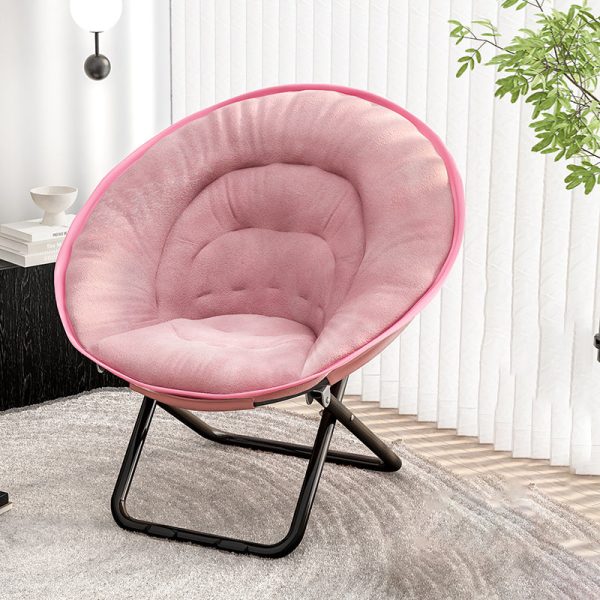 Contemporary Nordic Round Velvet X-Shaped Carbon Steel Frame Foldable Recliner Backrest For Living Room - Image 3