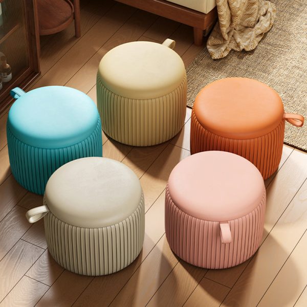 Contemporary Simplicity Fabric Round Pouf Low Stool For Living Room - Image 3