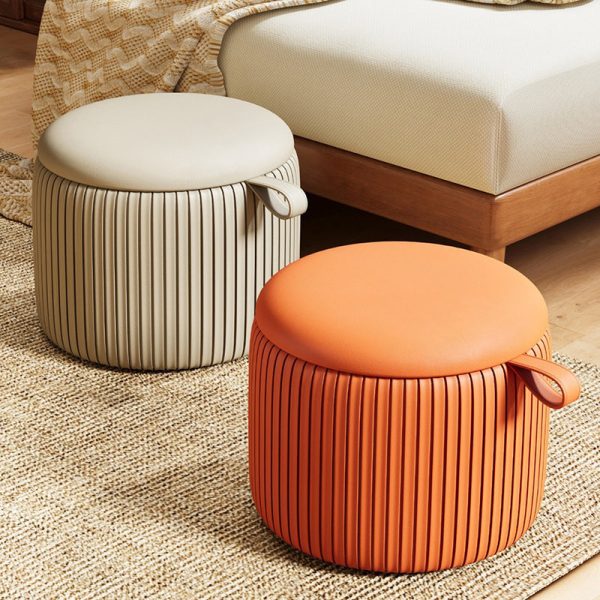 Contemporary Simplicity Fabric Round Pouf Low Stool For Living Room - Image 2