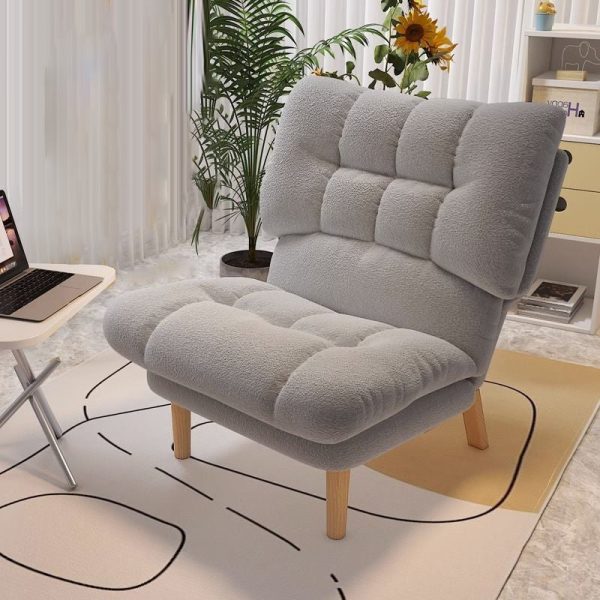 Contemporary Scandinavian Tufted Velvet Upholstered Wood Legs Accent Chair Backrest For Living Room - Image 7