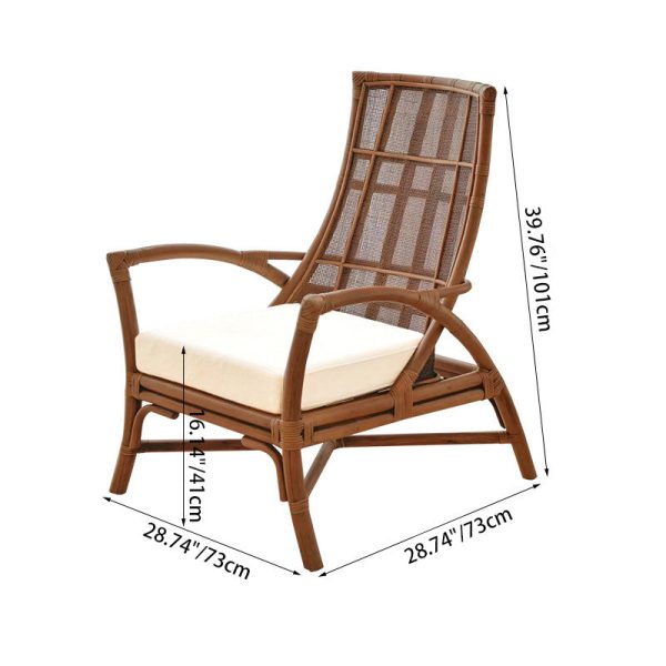Contemporary Retro Rattan Weaving Solid Wood Lounge Chair Arc Arm For Living Room - Image 4