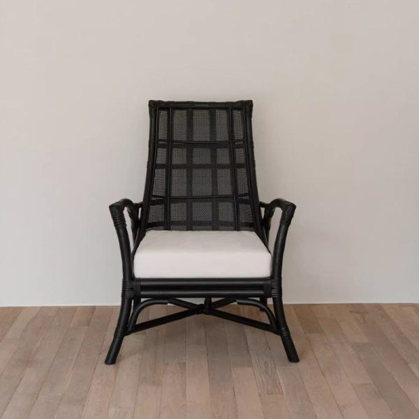 Contemporary Retro Rattan Weaving Solid Wood Lounge Chair Arc Arm For Living Room - Image 27