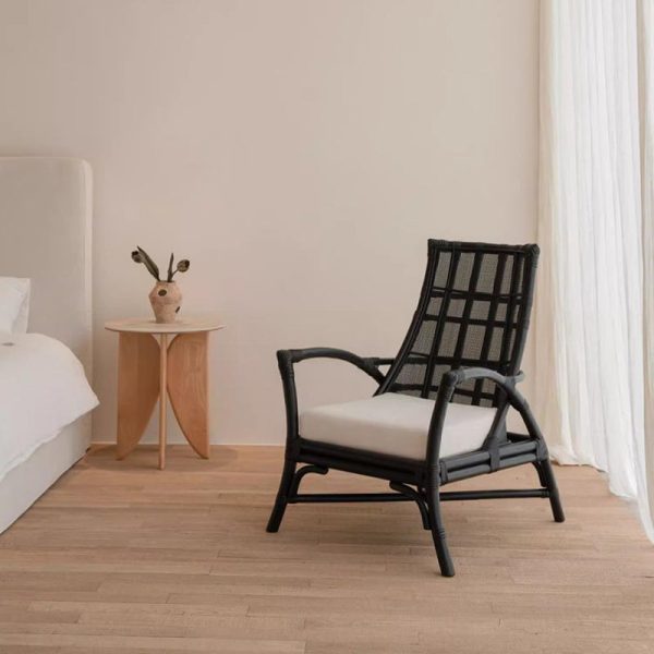 Contemporary Retro Rattan Weaving Solid Wood Lounge Chair Arc Arm For Living Room - Image 2