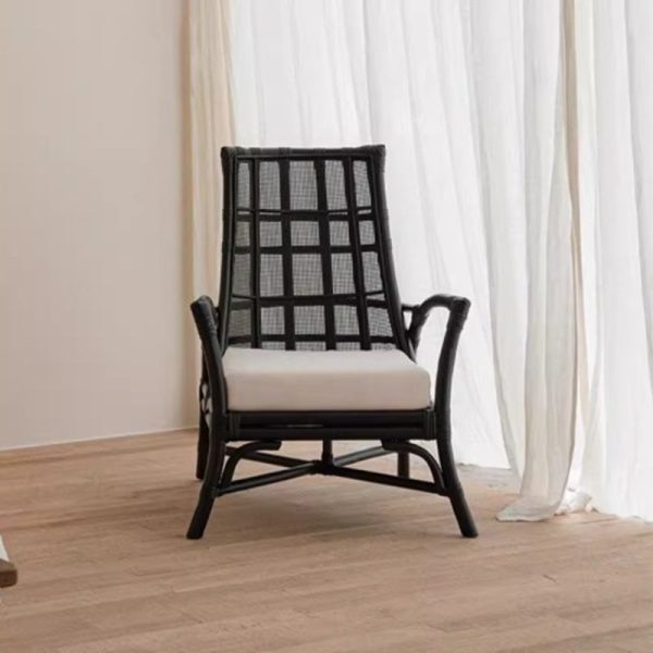 Contemporary Retro Rattan Weaving Solid Wood Lounge Chair Arc Arm For Living Room - Image 28
