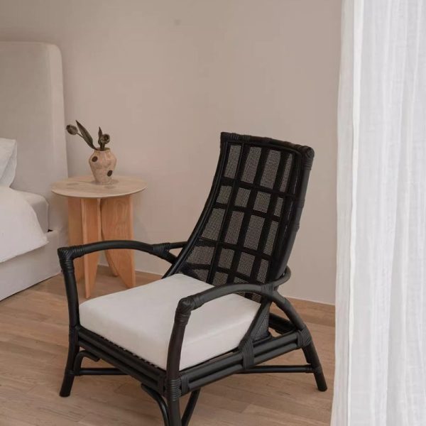 Contemporary Retro Rattan Weaving Solid Wood Lounge Chair Arc Arm For Living Room - Image 29