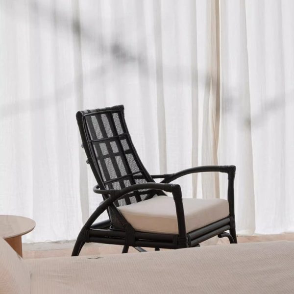 Contemporary Retro Rattan Weaving Solid Wood Lounge Chair Arc Arm For Living Room - Image 30