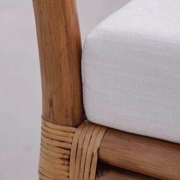 Contemporary Retro Rattan Weaving Solid Wood Lounge Chair Arc Arm For Living Room - Image 6