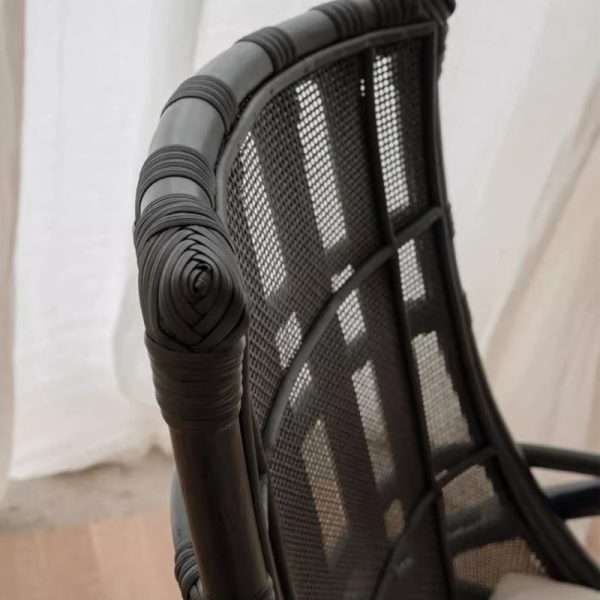 Contemporary Retro Rattan Weaving Solid Wood Lounge Chair Arc Arm For Living Room - Image 8