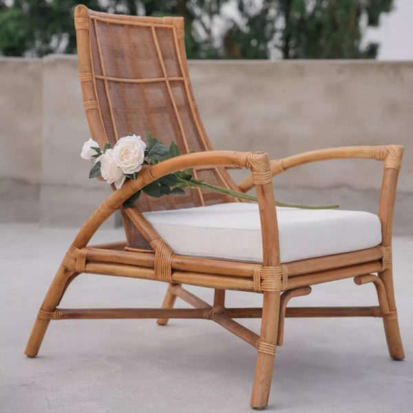 Contemporary Retro Rattan Weaving Solid Wood Lounge Chair Arc Arm For Living Room - Image 23