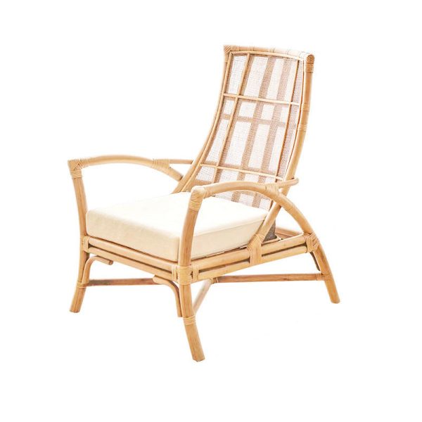 Contemporary Retro Rattan Weaving Solid Wood Lounge Chair Arc Arm For Living Room - Image 34