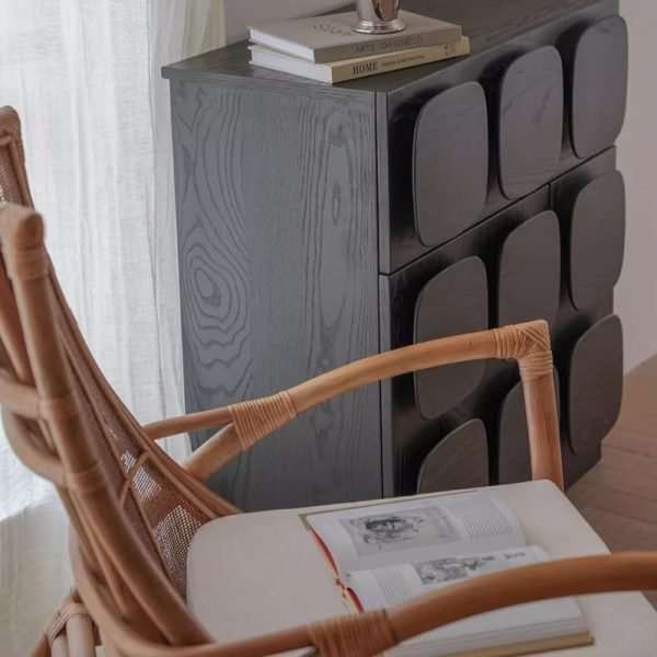 Contemporary Retro Rattan Weaving Solid Wood Lounge Chair Arc Arm For Living Room - Image 13