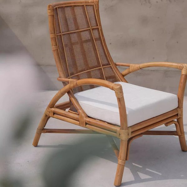 Contemporary Retro Rattan Weaving Solid Wood Lounge Chair Arc Arm For Living Room - Image 15