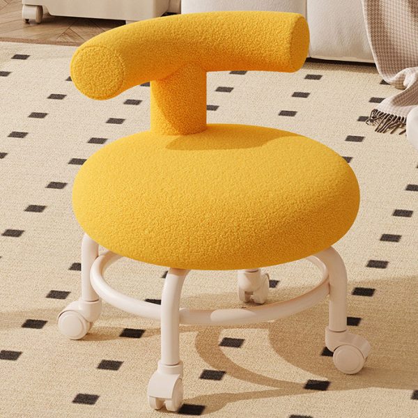 Contemporary Scandinavian Round Lamb Fleece Footstool Casters Backrest For Living Room