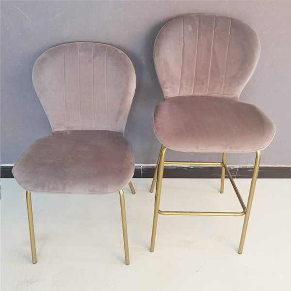 Contemporary Simplicity Curved Velvet Iron Legs Dining Chair Backrest For Dining Room - Image 3