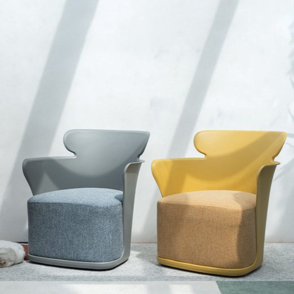 Contemporary Nordic Curved Fabric Upholstered Plastic Accent Chair Backrest Armrest For Living Room