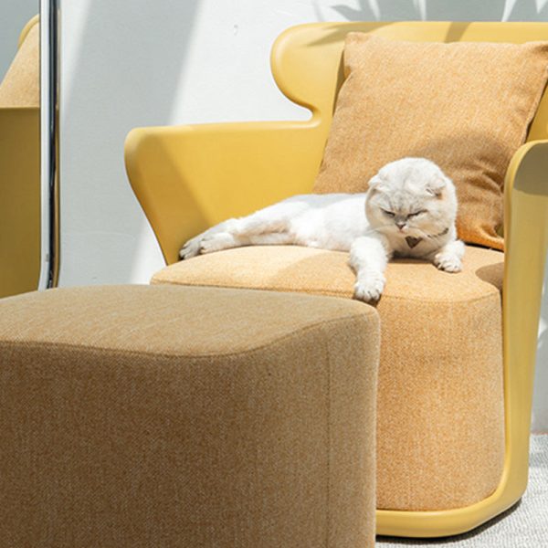 Contemporary Nordic Curved Fabric Upholstered Plastic Accent Chair Backrest Armrest For Living Room - Image 7