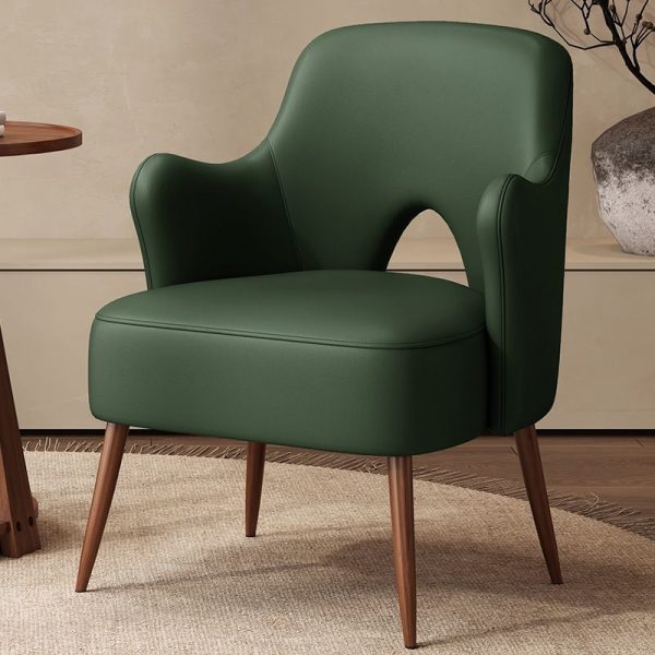 Contemporary Nordic Curved Leather Upholstered Metal Accent Chair Backrest Armrest For Living Room