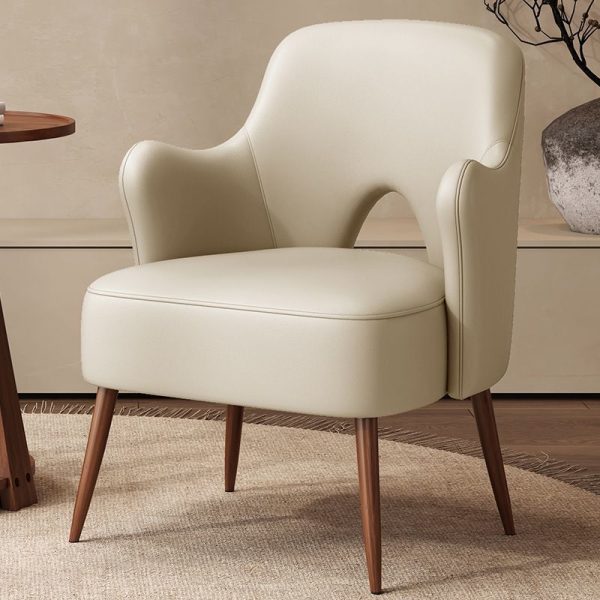 Contemporary Nordic Curved Leather Upholstered Metal Accent Chair Backrest Armrest For Living Room - Image 3