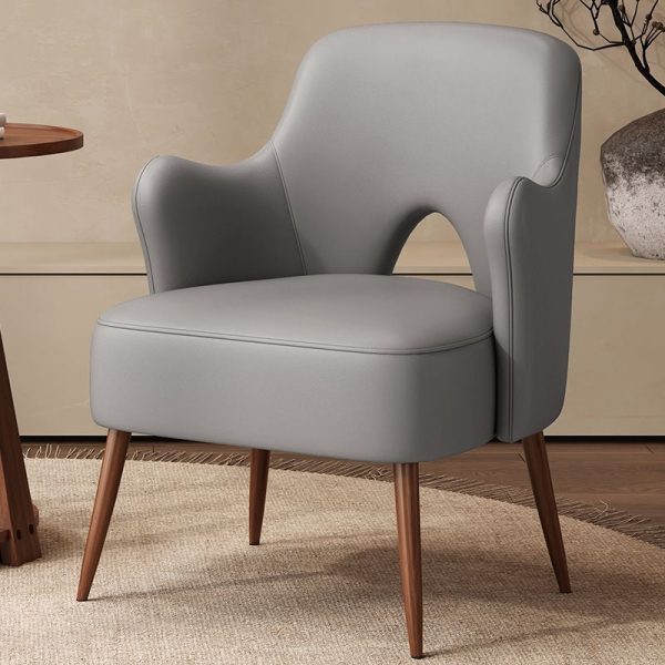 Contemporary Nordic Curved Leather Upholstered Metal Accent Chair Backrest Armrest For Living Room - Image 6
