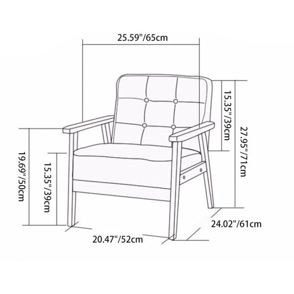 Contemporary Luxury Square Tufted Leather Upholstered Solid Wood Accent Chair Backrest Armrest For Living Room - Image 3