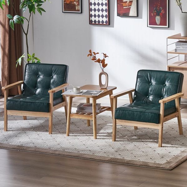 Contemporary Luxury Square Tufted Leather Upholstered Solid Wood Accent Chair Backrest Armrest For Living Room - Image 18