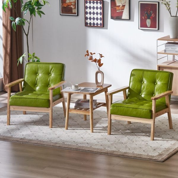 Contemporary Luxury Square Tufted Leather Upholstered Solid Wood Accent Chair Backrest Armrest For Living Room - Image 19