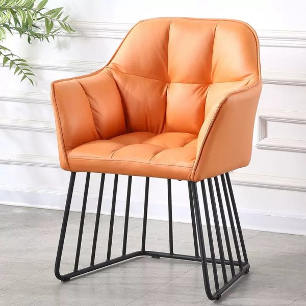 Contemporary Luxury Tufted Leather Upholstered Metal Frame Vanity Stool Backrest For Bedroom - Image 12