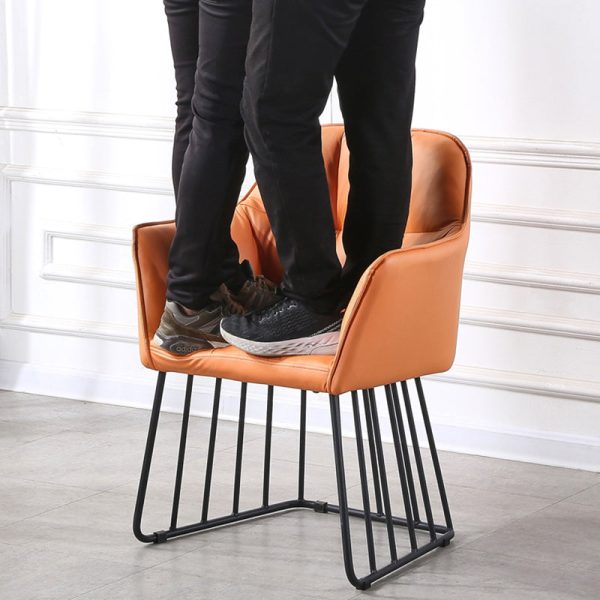 Contemporary Luxury Tufted Leather Upholstered Metal Frame Vanity Stool Backrest For Bedroom - Image 16
