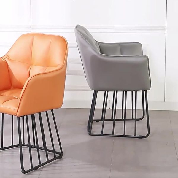 Contemporary Luxury Tufted Leather Upholstered Metal Frame Vanity Stool Backrest For Bedroom - Image 17