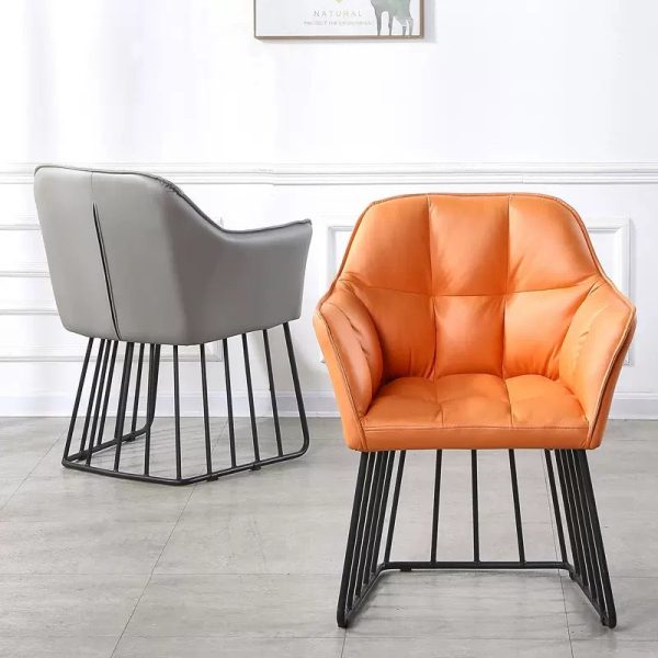 Contemporary Luxury Tufted Leather Upholstered Metal Frame Vanity Stool Backrest For Bedroom - Image 3