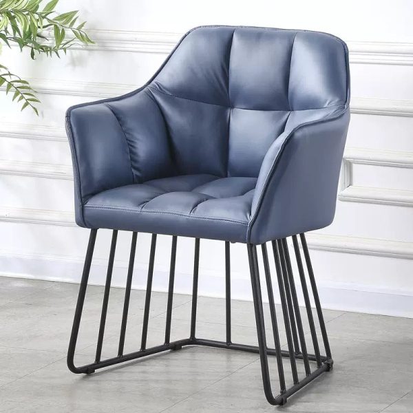 Contemporary Luxury Tufted Leather Upholstered Metal Frame Vanity Stool Backrest For Bedroom - Image 15