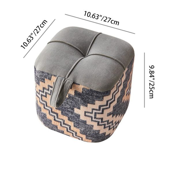 Contemporary Boho Flannel Cube Solid Wood Frame Stackable Low Stool For Living Room - Image 4