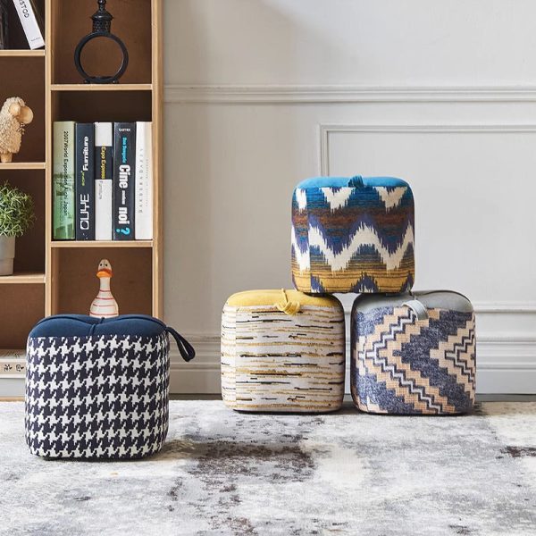 Contemporary Boho Flannel Cube Solid Wood Frame Stackable Low Stool For Living Room - Image 10