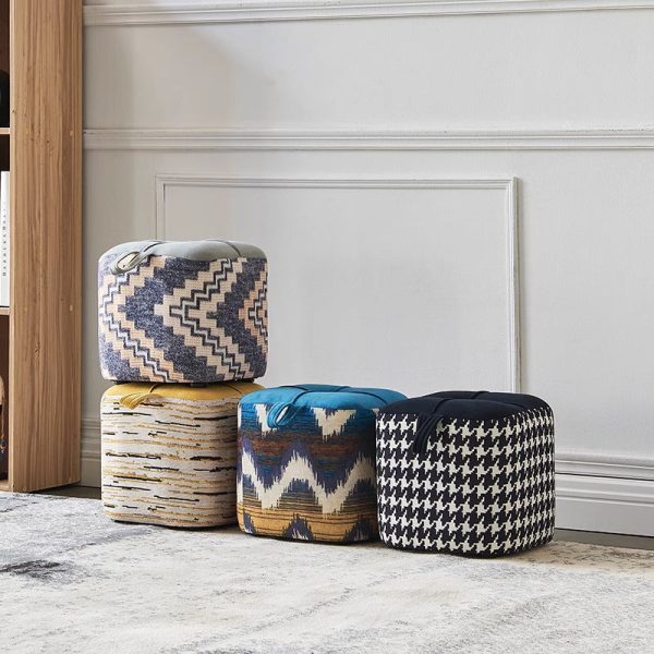 Contemporary Boho Flannel Cube Solid Wood Frame Stackable Low Stool For Living Room - Image 3
