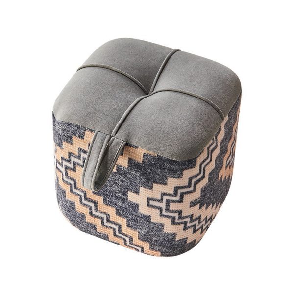 Contemporary Boho Flannel Cube Solid Wood Frame Stackable Low Stool For Living Room - Image 16