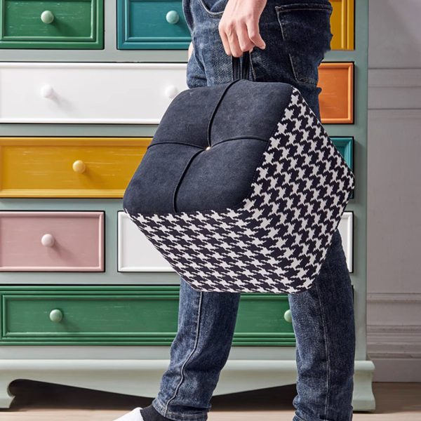 Contemporary Boho Flannel Cube Solid Wood Frame Stackable Low Stool For Living Room - Image 9