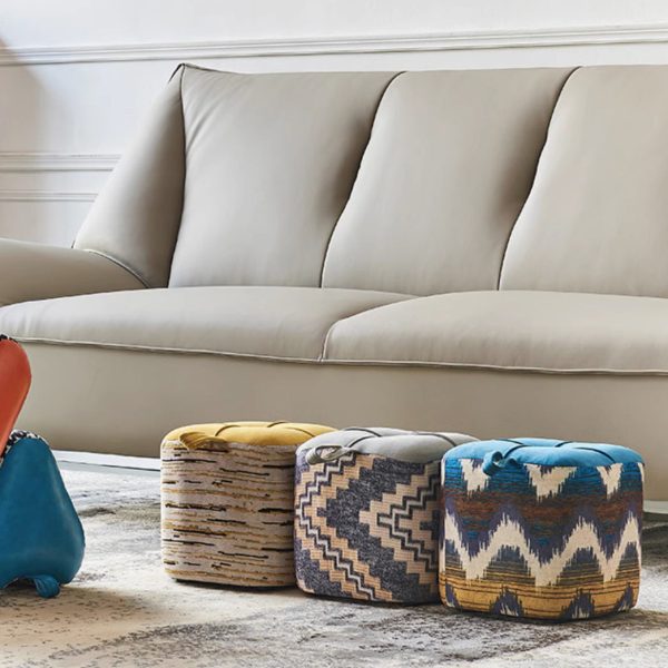 Contemporary Boho Flannel Cube Solid Wood Frame Stackable Low Stool For Living Room - Image 12