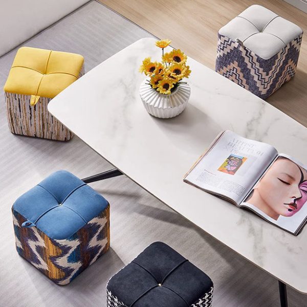 Contemporary Boho Flannel Cube Solid Wood Frame Stackable Low Stool For Living Room - Image 14
