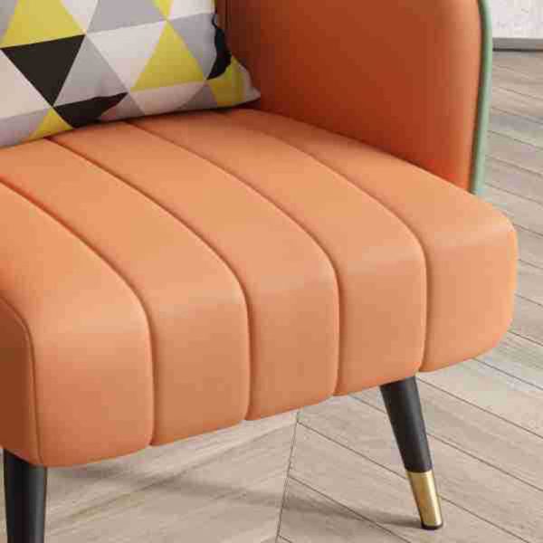 Contemporary Scandinavian Square Leather Upholstered Metal Legs Accent Chair Arc Backrest For Living Room - Image 6