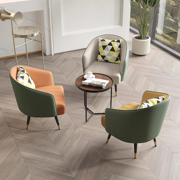 Contemporary Scandinavian Square Leather Upholstered Metal Legs Accent Chair Arc Backrest For Living Room - Image 10