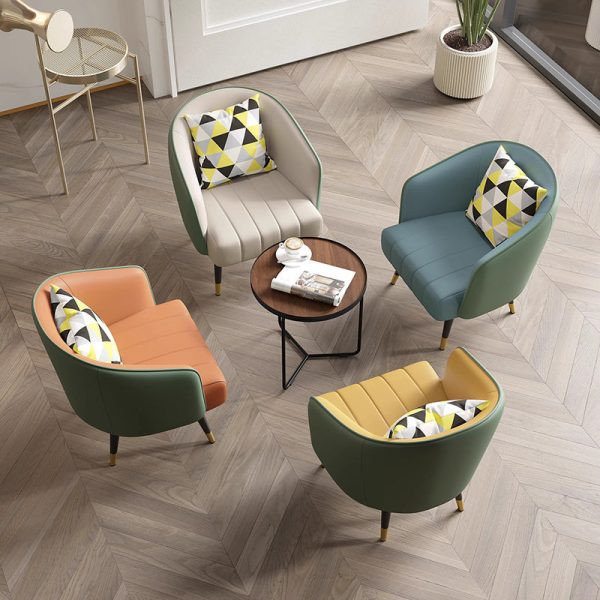 Contemporary Scandinavian Square Leather Upholstered Metal Legs Accent Chair Arc Backrest For Living Room - Image 7