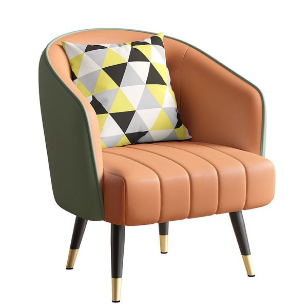 Contemporary Scandinavian Square Leather Upholstered Metal Legs Accent Chair Arc Backrest For Living Room - Image 13