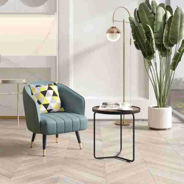 Contemporary Scandinavian Square Leather Upholstered Metal Legs Accent Chair Arc Backrest For Living Room - Image 2