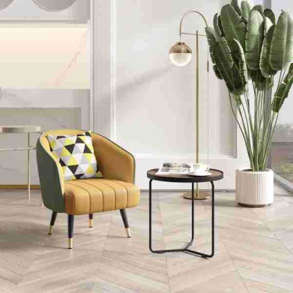 Contemporary Scandinavian Square Leather Upholstered Metal Legs Accent Chair Arc Backrest For Living Room - Image 3