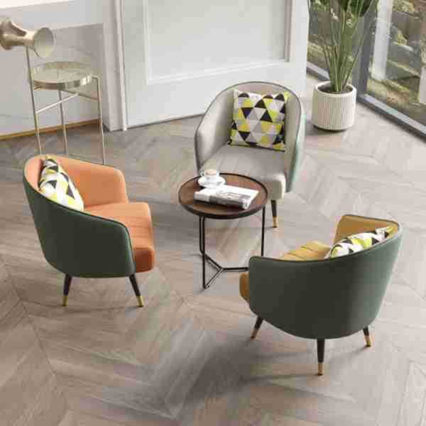 Contemporary Scandinavian Square Leather Upholstered Metal Legs Accent Chair Arc Backrest For Living Room - Image 8
