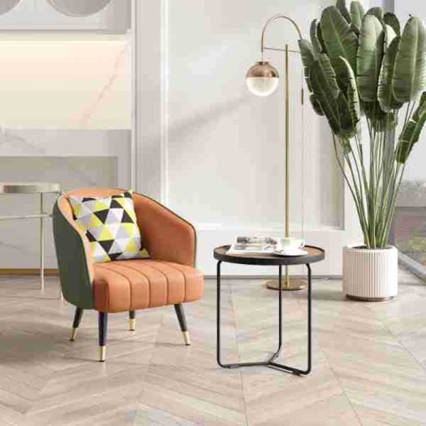 Contemporary Scandinavian Square Leather Upholstered Metal Legs Accent Chair Arc Backrest For Living Room - Image 11