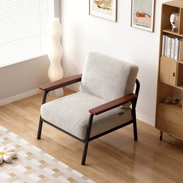 Contemporary Luxury Square Ink-Wash Landscape Print Linen-Cotton Upholstered Accent Chair Armrest For Living Room