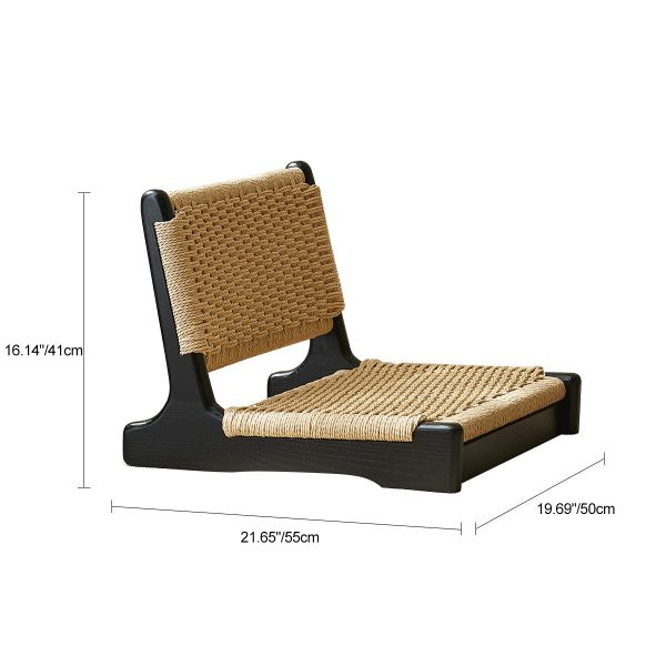 Traditional Japanese Tatami Braided Rope Solid Wood Frame Square Lounge Chair Backrest For Living Room - Image 4