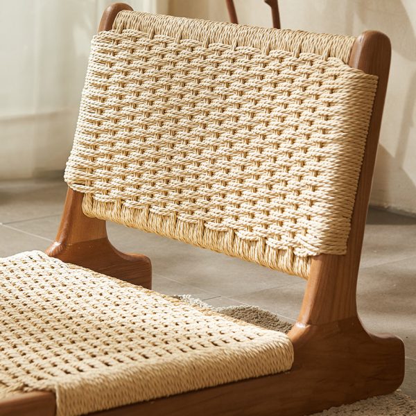 Traditional Japanese Tatami Braided Rope Solid Wood Frame Square Lounge Chair Backrest For Living Room - Image 5