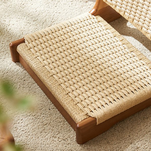 Traditional Japanese Tatami Braided Rope Solid Wood Frame Square Lounge Chair Backrest For Living Room - Image 6